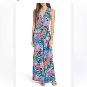 Tommy Bahama Trance Tambour Twist Palm Print Maxi Dress Size Small